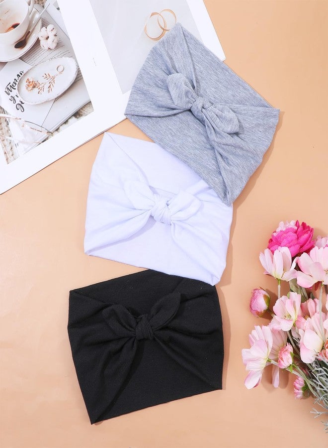 MBAIYO 3 Pack Black Bow Headbands for Women, Boho Wide Head Bands for Women's Hair Wide Non Slip Elastic Headwraps Boho Turban Hair Accessories for Workout Yoga - Image 2